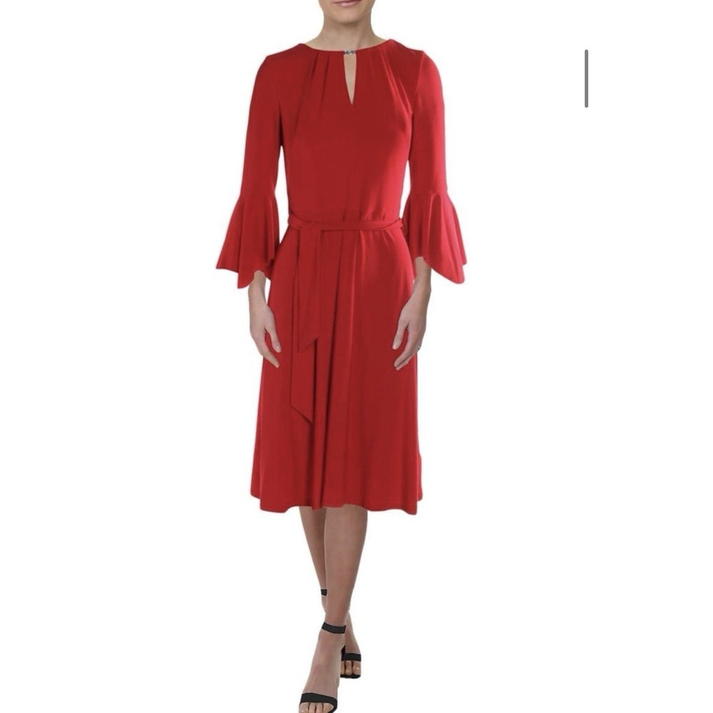 Lauren Ralph Lauren Red Keyhole Bell-Sleeve Knee-Length Dress Size 6